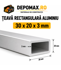 Teava rectangulara aluminiu 30 x 20 x 3 mm, 6 metri (EN AW-6060)